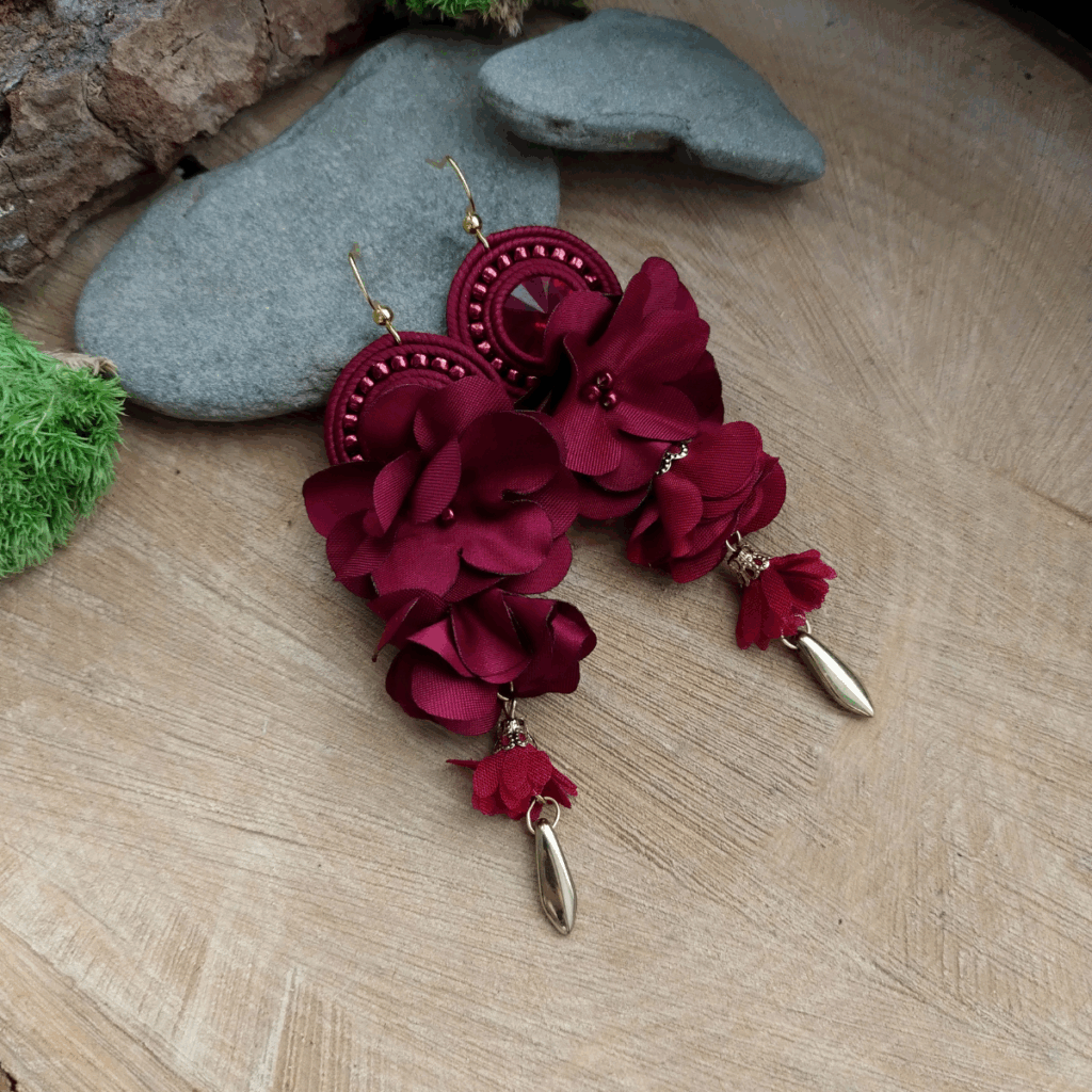 Kolczyki Flowers Bordo