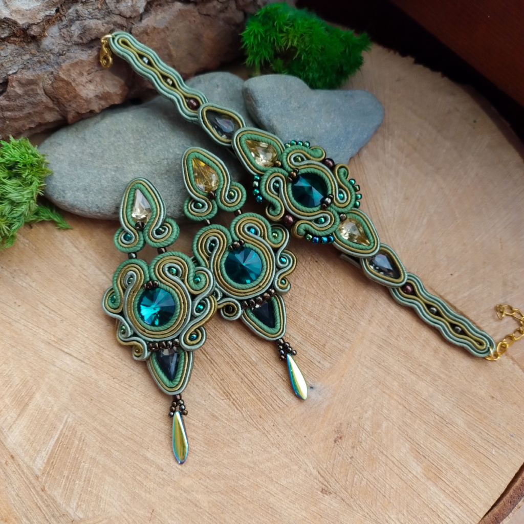 Kolczyki lub komplet Grace Zielony